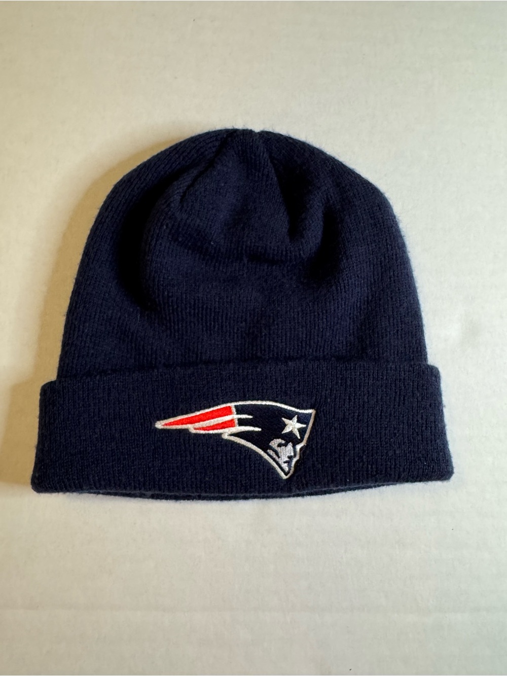 Reebok Navy Beanie with Red & White Patriots Logo
